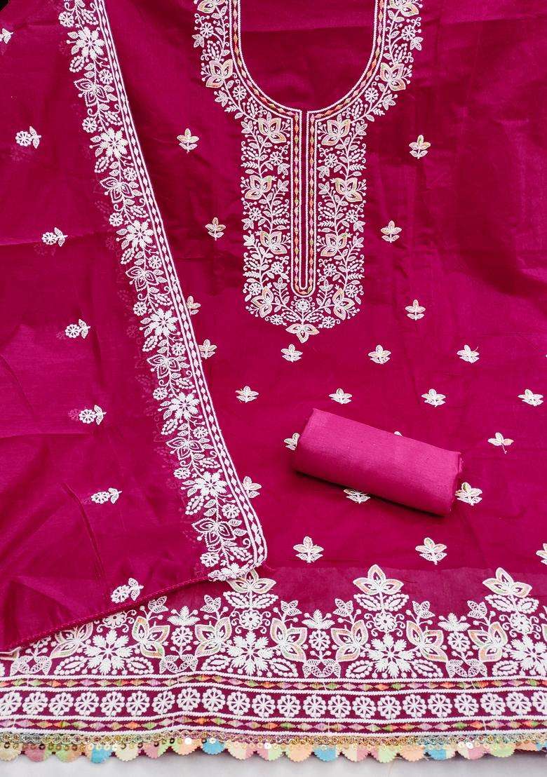 Pink Embroidery Chanderi Salwar Kameez - Indya