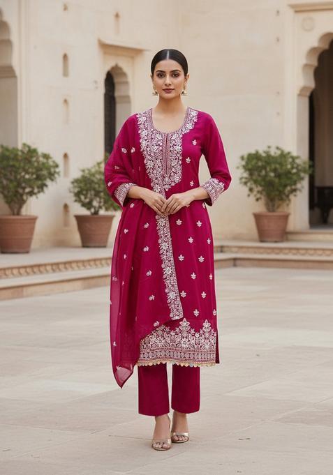 Pink Embroidery Chanderi Salwar Kameez