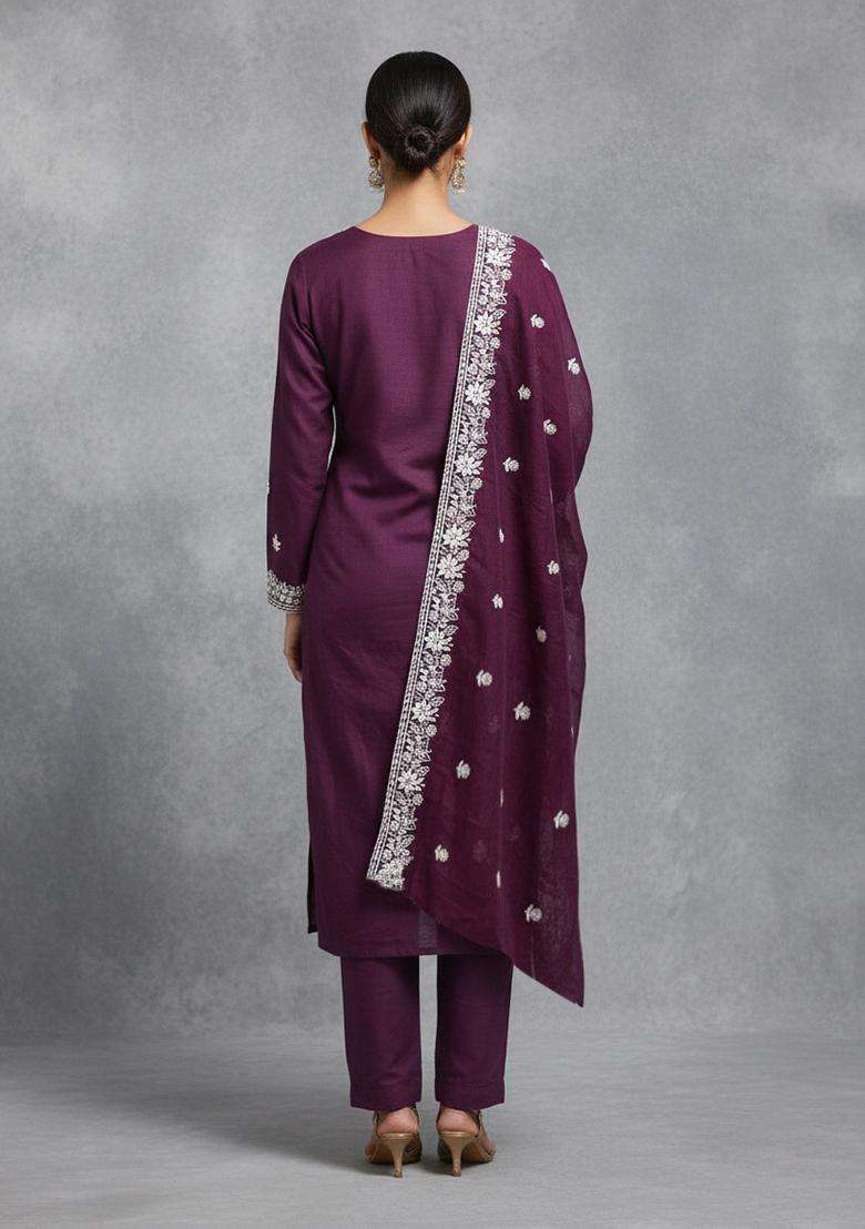Purple Embroidery Chanderi Salwar Kameez - Indya