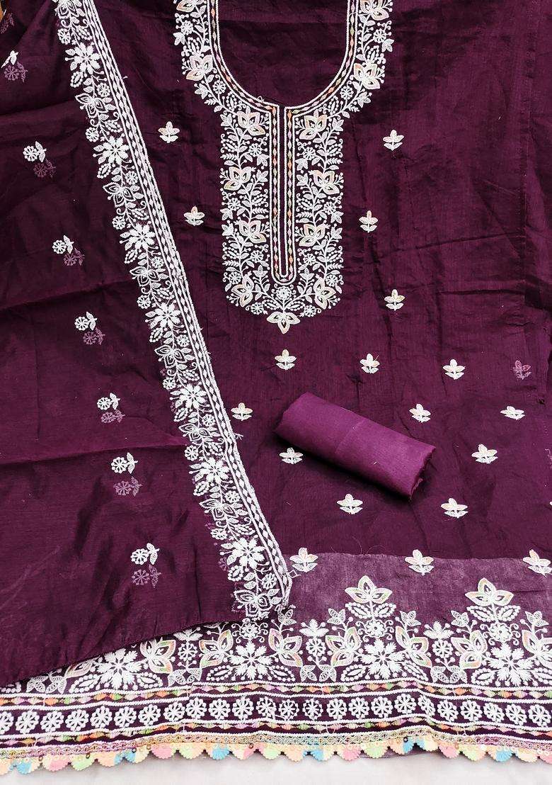 Purple Embroidery Chanderi Salwar Kameez - Indya