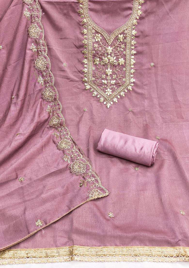 Lavender Embroidery Vichitra Salwar Kameez - Indya