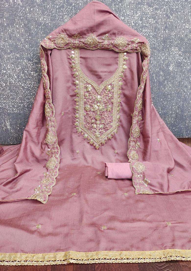 Lavender Embroidery Vichitra Salwar Kameez - Indya