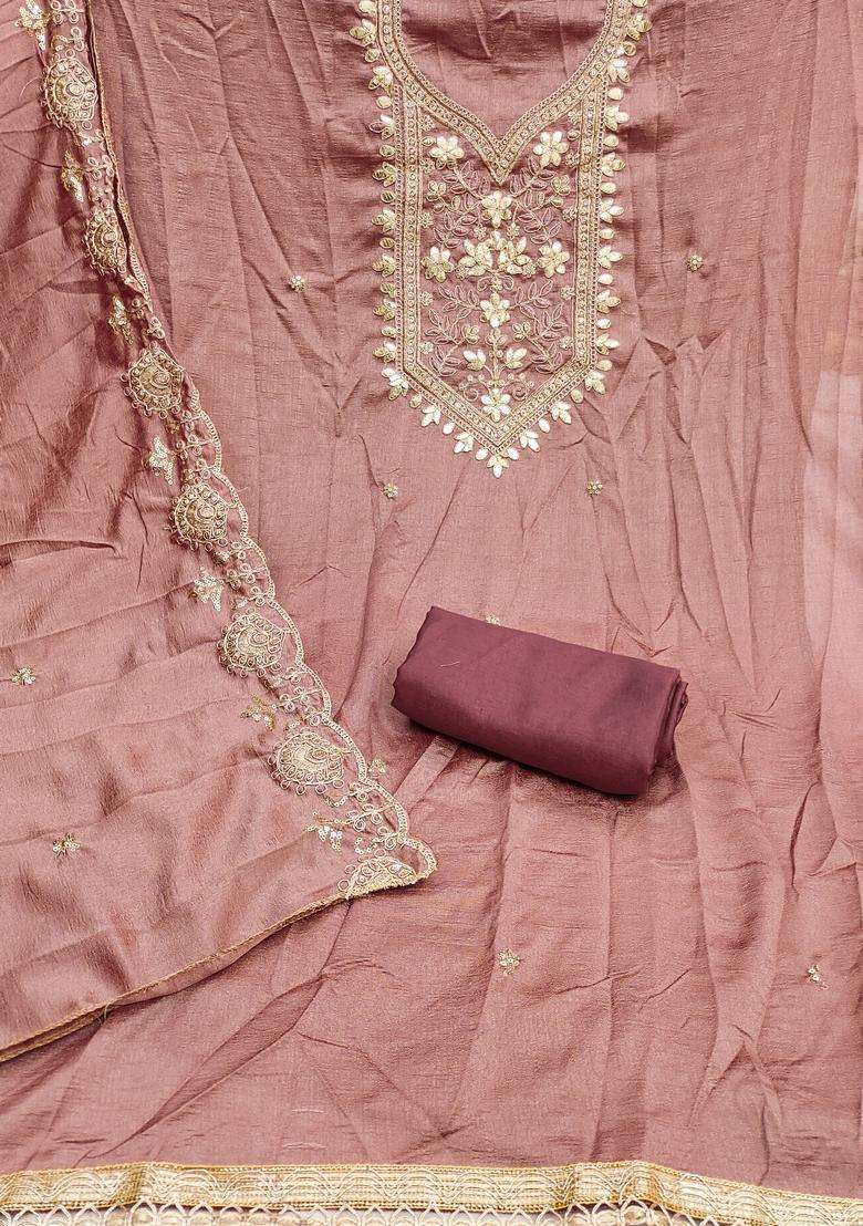 Purple Embroidery Vichitra Salwar Kameez - Indya