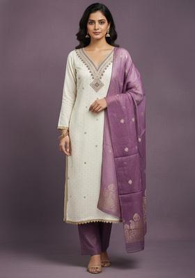 White Embroidery Cotton Salwar Kameez