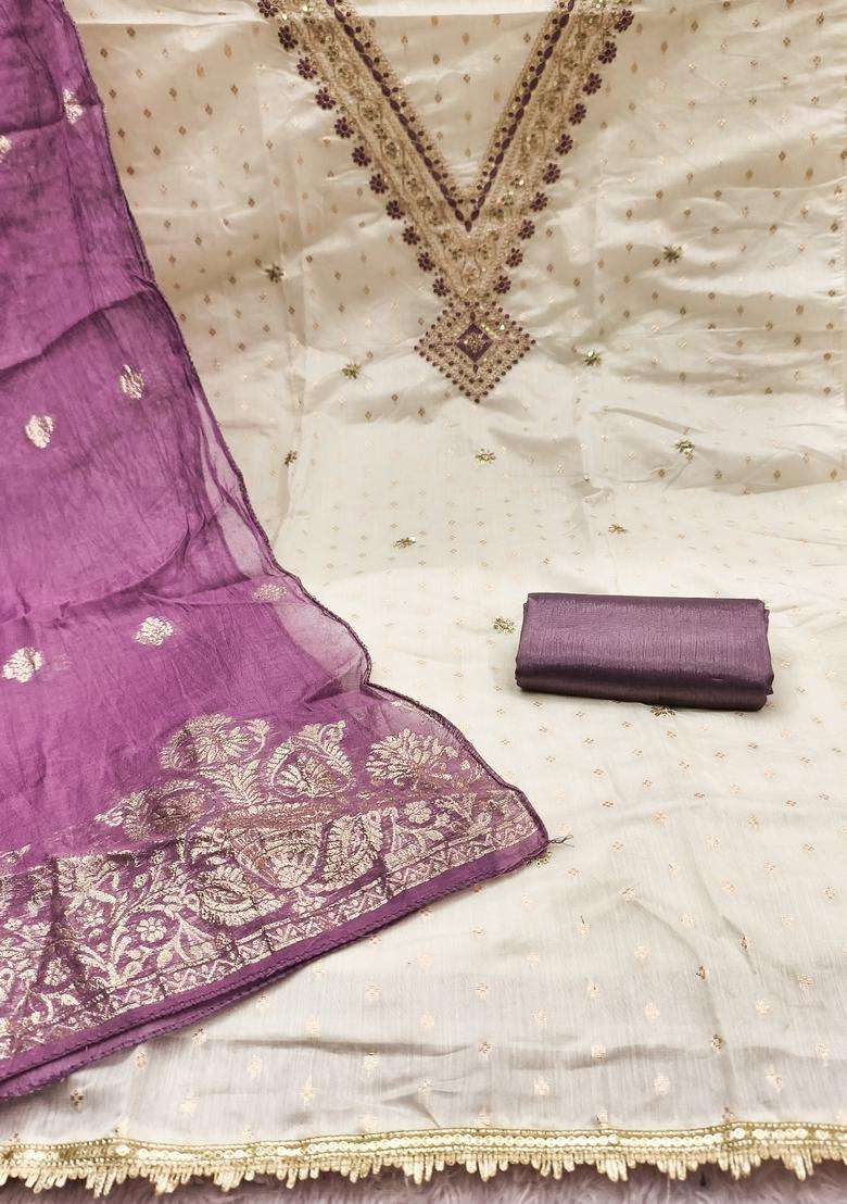 White Embroidery Cotton Salwar Kameez - Indya