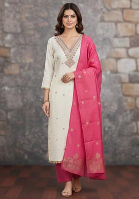 White Embroidery Cotton Salwar Kameez