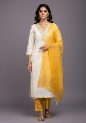 White Embroidery Cotton Salwar Kameez