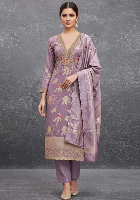 Lavender Embroidery Jacquard Salwar Kameez