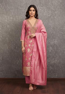 Pink Embroidery Jacquard Salwar Kameez
