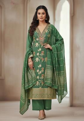 Sea Green Embroidery Jacquard Salwar Kameez