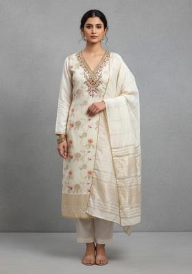 White Embroidery Jacquard Salwar Kameez