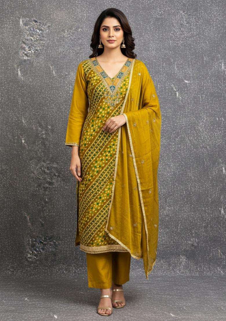 Green Embroidery Rayon Salwar Kameez - Indya