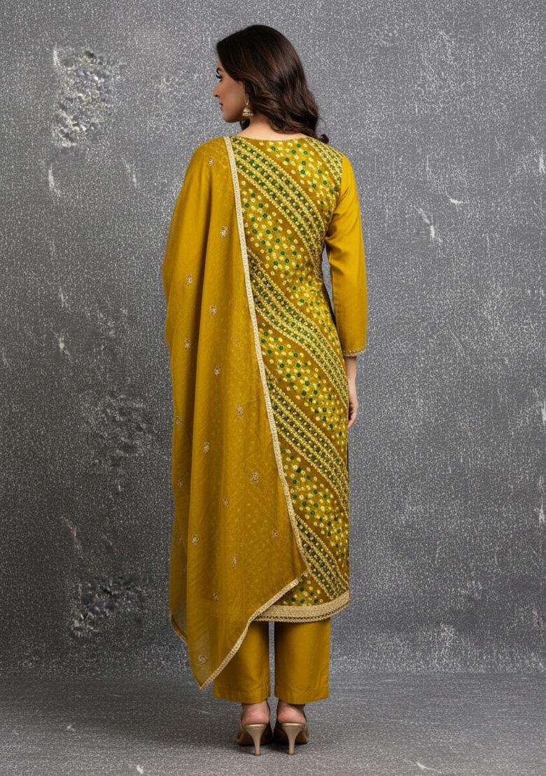 Green Embroidery Rayon Salwar Kameez - Indya