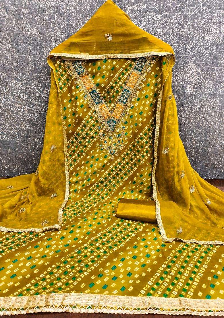 Green Embroidery Rayon Salwar Kameez - Indya