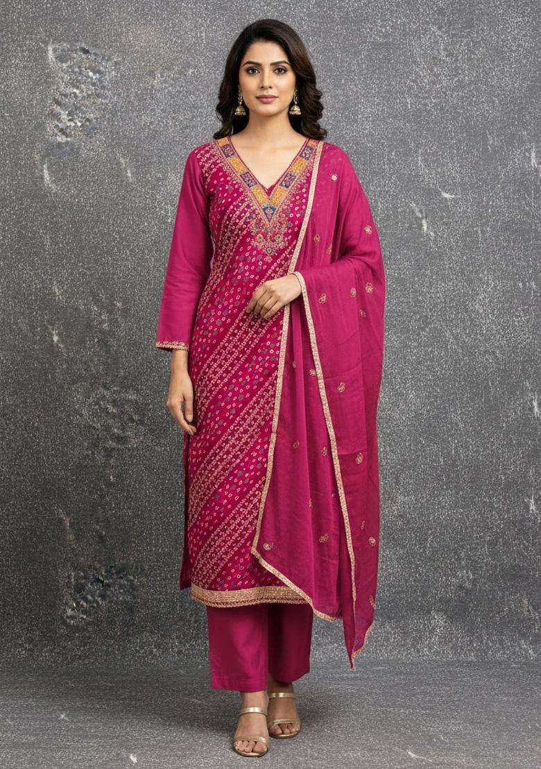 Pink Embroidery Rayon Salwar Kameez - Indya