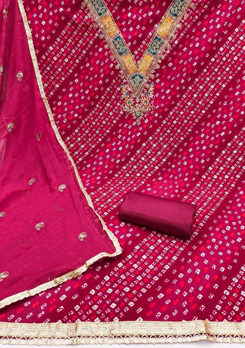 Pink Embroidery Rayon Salwar Kameez - Indya