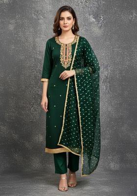 Green Embroidery Chanderi Salwar Kameez