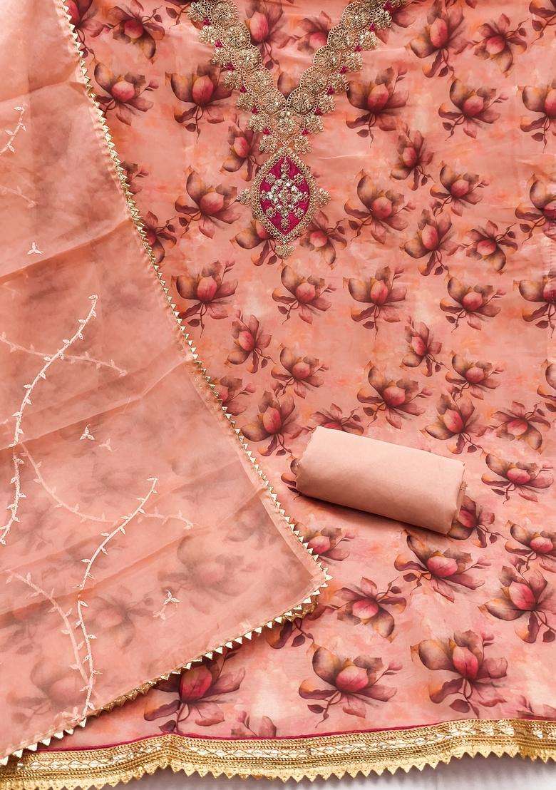 Peach Embroidery Organza Salwar Kameez - Indya