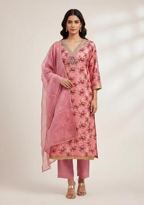 Pink Embroidery Organza Salwar Kameez