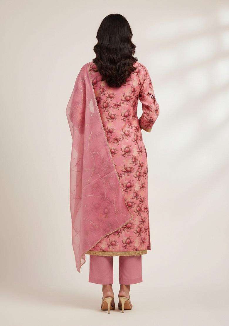 Pink Embroidery Organza Salwar Kameez - Indya