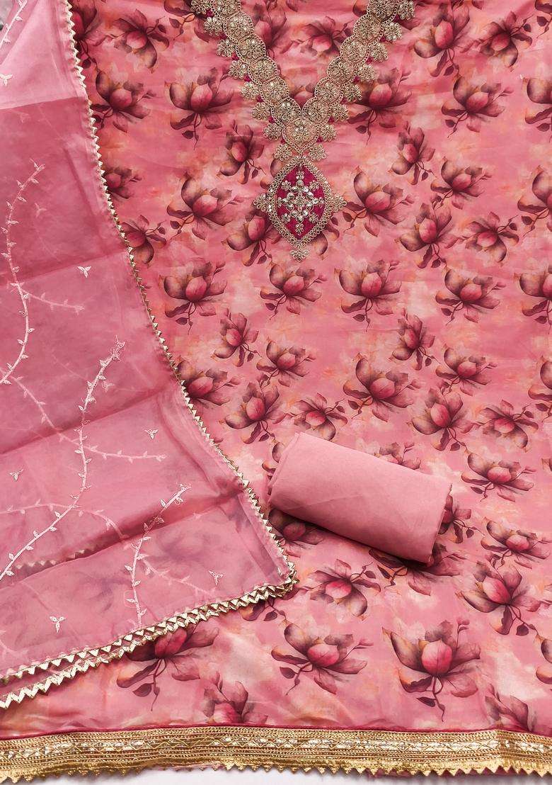 Pink Embroidery Organza Salwar Kameez - Indya