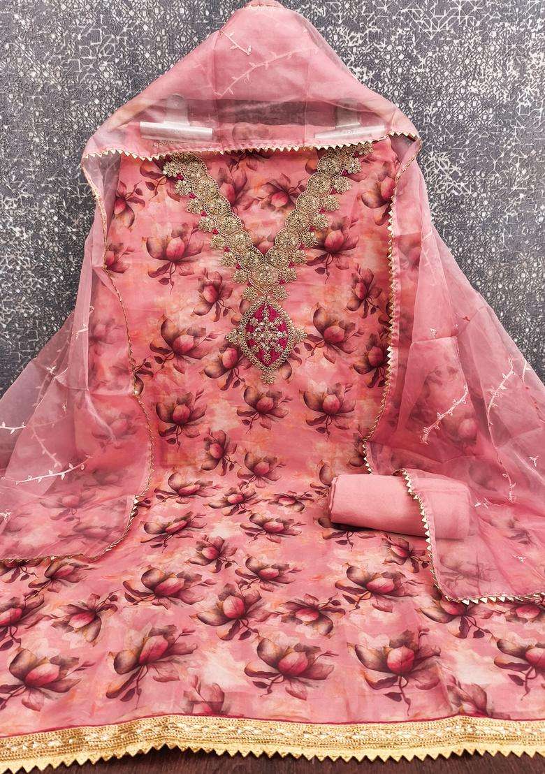 Pink Embroidery Organza Salwar Kameez - Indya