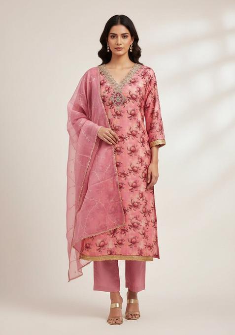 Pink Embroidery Organza Salwar Kameez