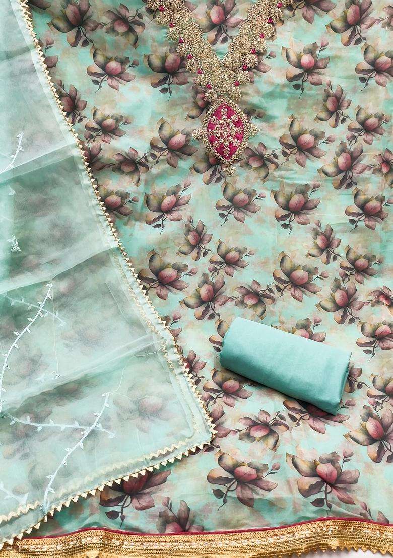 Sea Green Embroidery Organza Salwar Kameez - Indya