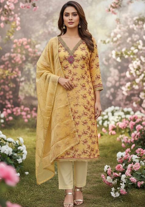 Yellow Embroidery Organza Salwar Kameez