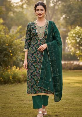 Green Embroidery Organza Salwar Kameez