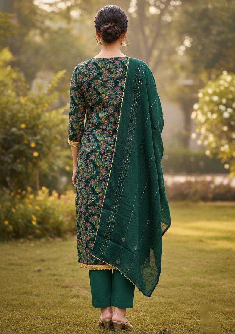 Green Embroidery Organza Salwar Kameez - Indya