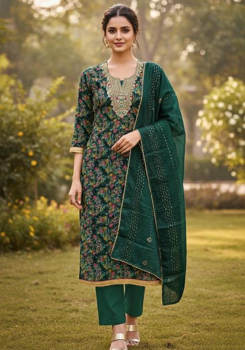 Green Embroidery Organza Salwar Kameez