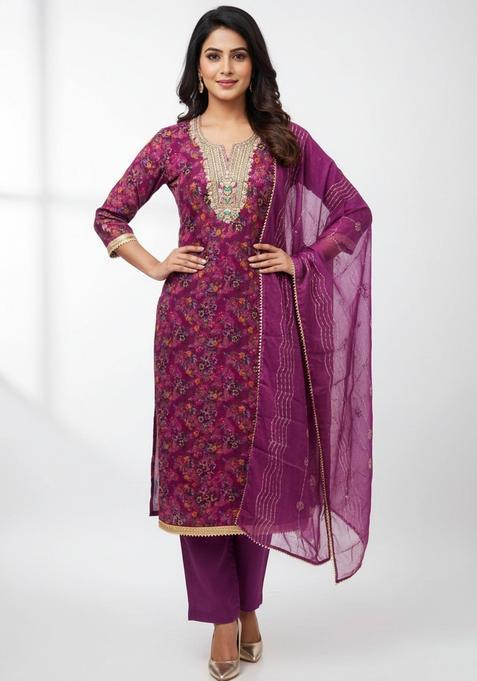 Magenta Embroidery Organza Salwar Kameez
