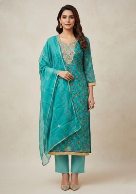 Sea Green Embroidery Organza Salwar Kameez