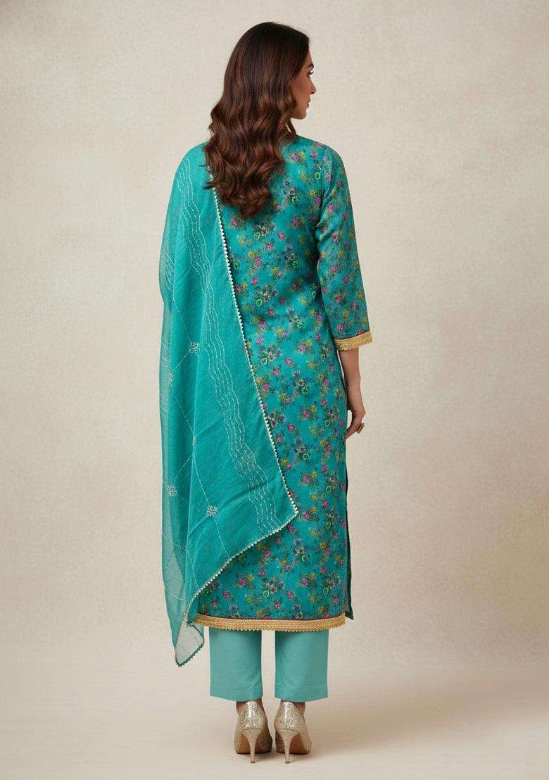 Sea Green Embroidery Organza Salwar Kameez - Indya