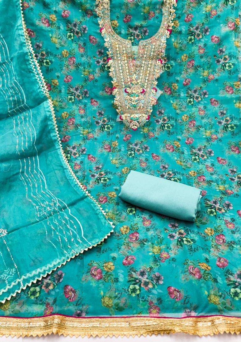 Sea Green Embroidery Organza Salwar Kameez - Indya