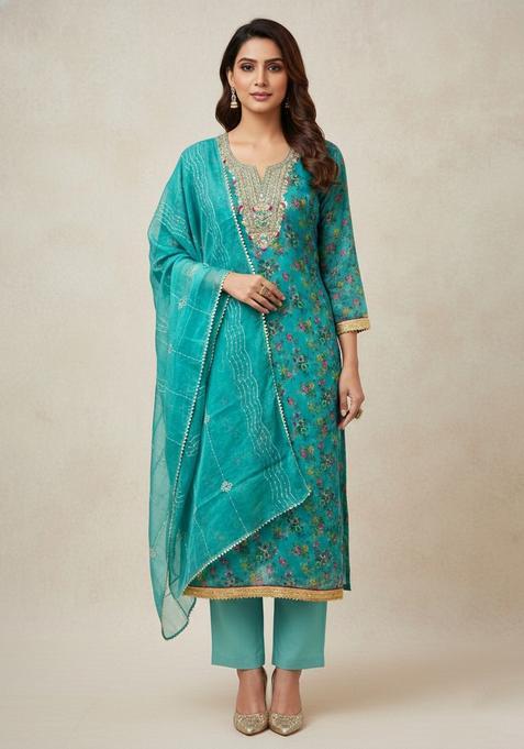 Sea Green Embroidery Organza Salwar Kameez