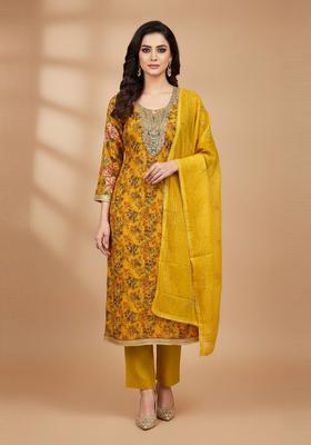 Yellow Embroidery Organza Salwar Kameez