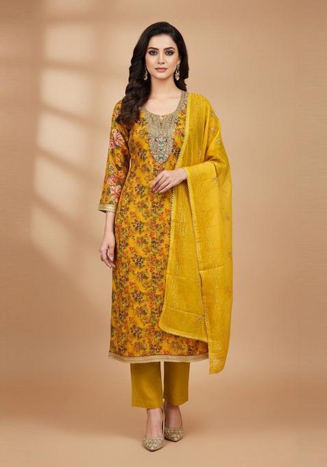 Yellow Embroidery Organza Salwar Kameez