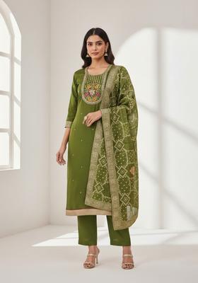 Green Embroidery Silk Salwar Kameez