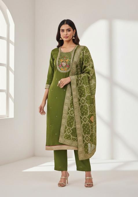 Green Embroidery Silk Salwar Kameez
