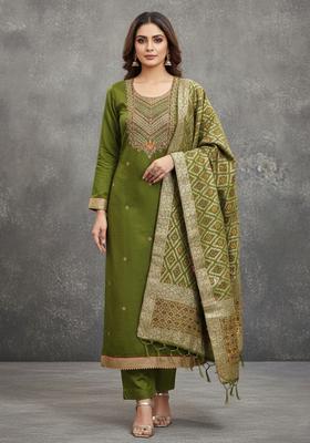 Green Embroidery Silk Salwar Kameez