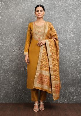 Mustard Embroidery Silk Salwar Kameez