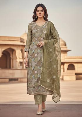 Light Green Embroidery Organza Salwar Kameez