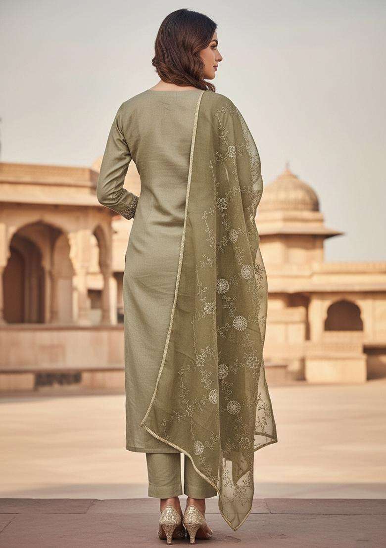 Light Green Embroidery Organza Salwar Kameez - Indya