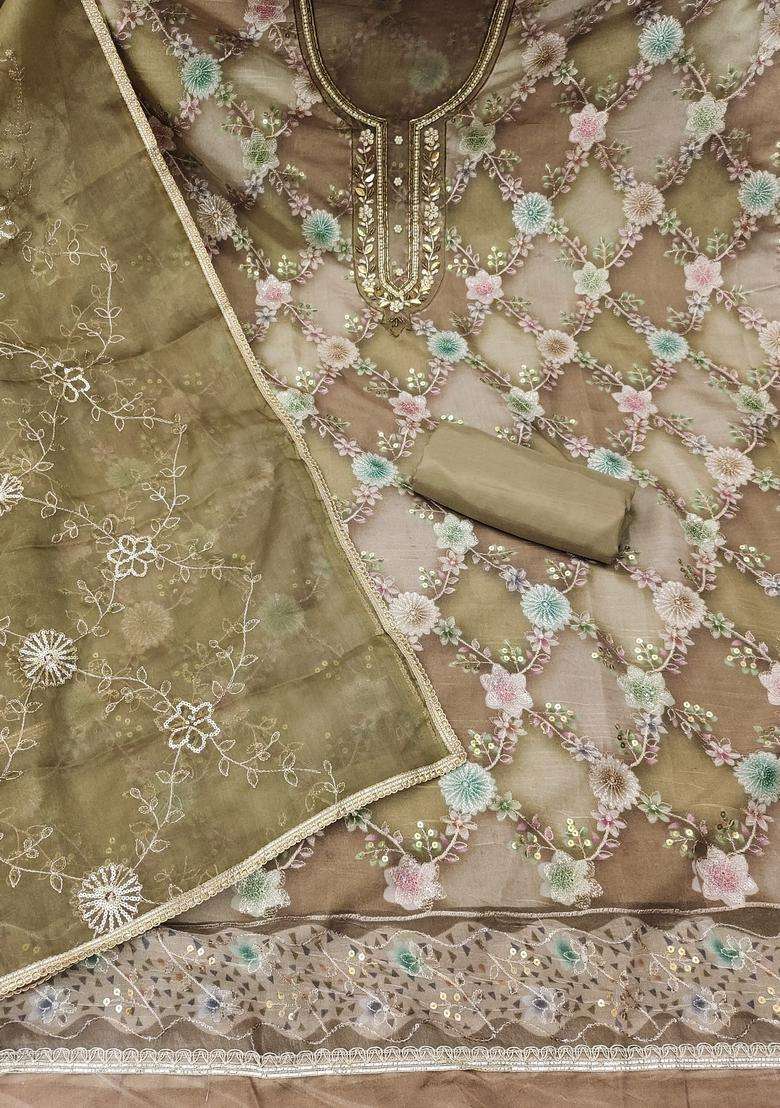 Light Green Embroidery Organza Salwar Kameez - Indya
