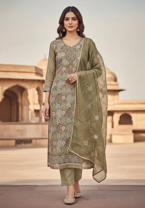 Light Green Embroidery Organza Salwar Kameez