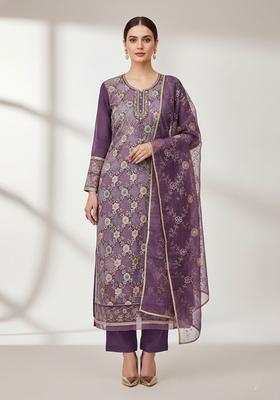 Purple Embroidery Organza Salwar Kameez