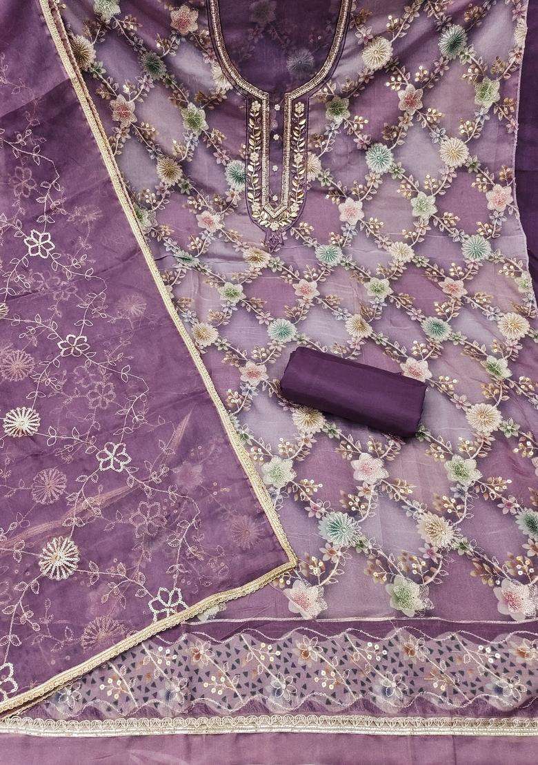 Purple Embroidery Organza Salwar Kameez - Indya
