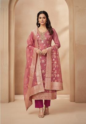 Pink Embroidery Silk Salwar Kameez